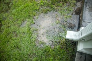 downspout during a rain storm
