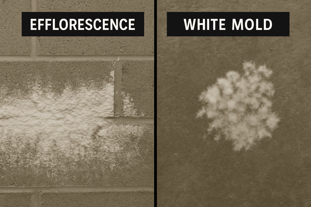 showing efflorescence vs white mold