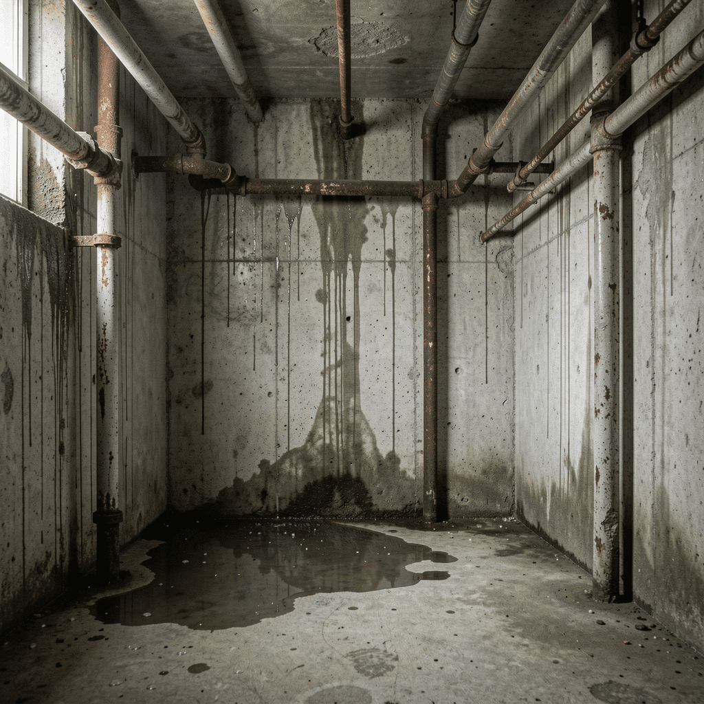 condensation on walls or pipes