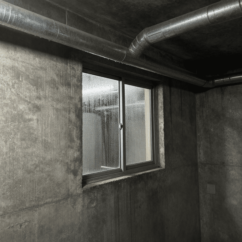 condensation on walls, pipes, or windows