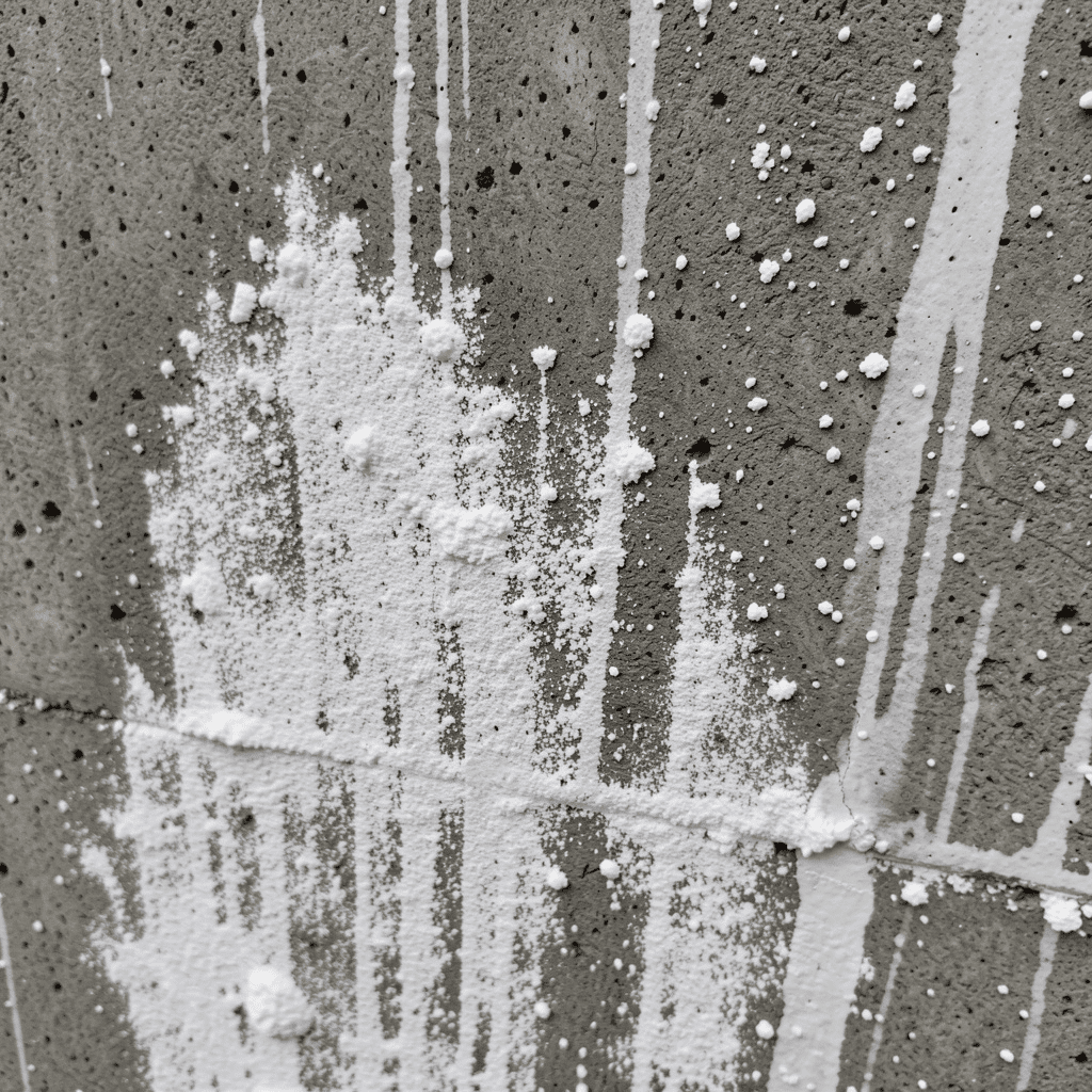 efflorescence or mineral residue on concrete or masonry