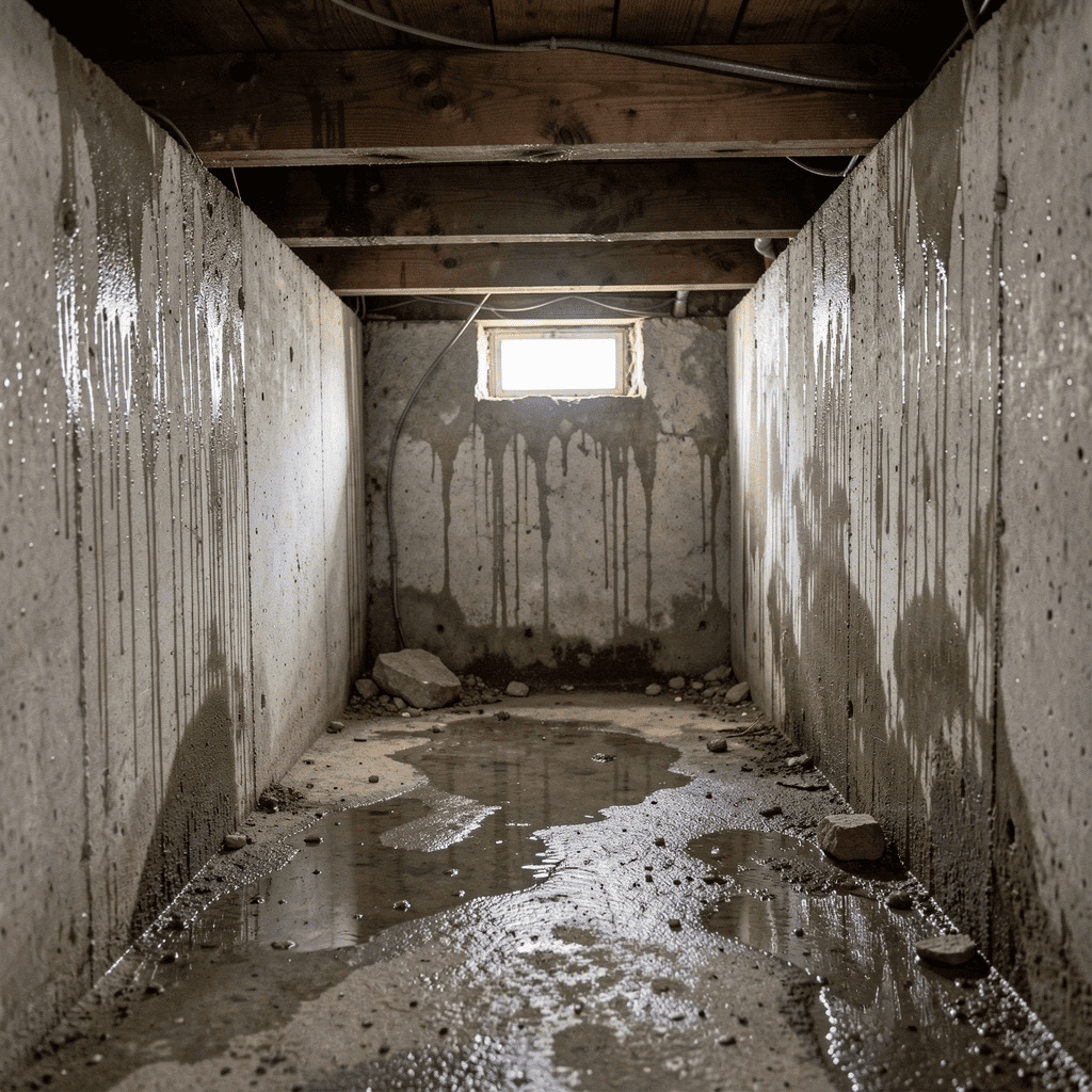 visible dampness or condensation in the crawl space