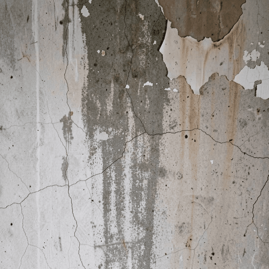 water stains, discoloration, or peeling paint