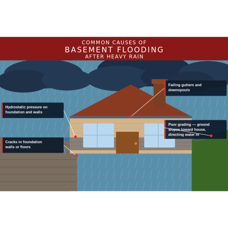diagram showing various causes of water penetrating basements
