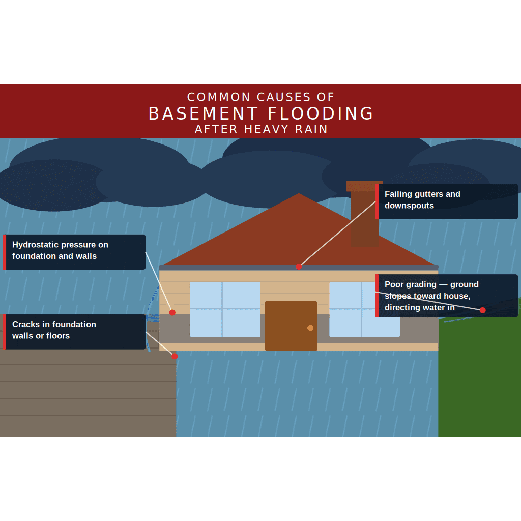 diagram showing various causes of water penetrating basements